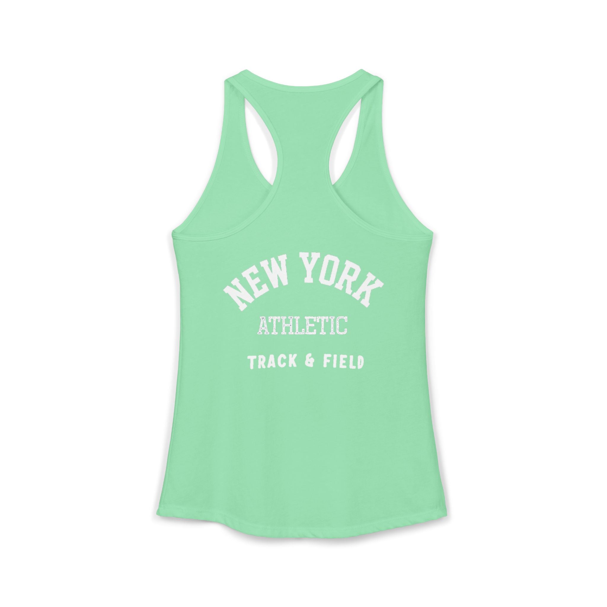 Mint green tank top with 'New York Athletic Track & Field' text on a white background